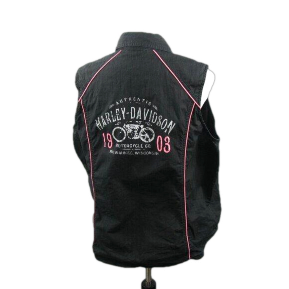 Harley-Davidson Black/Pink Graphic Sleeveless Snap Front Top Blouse Size 1W
